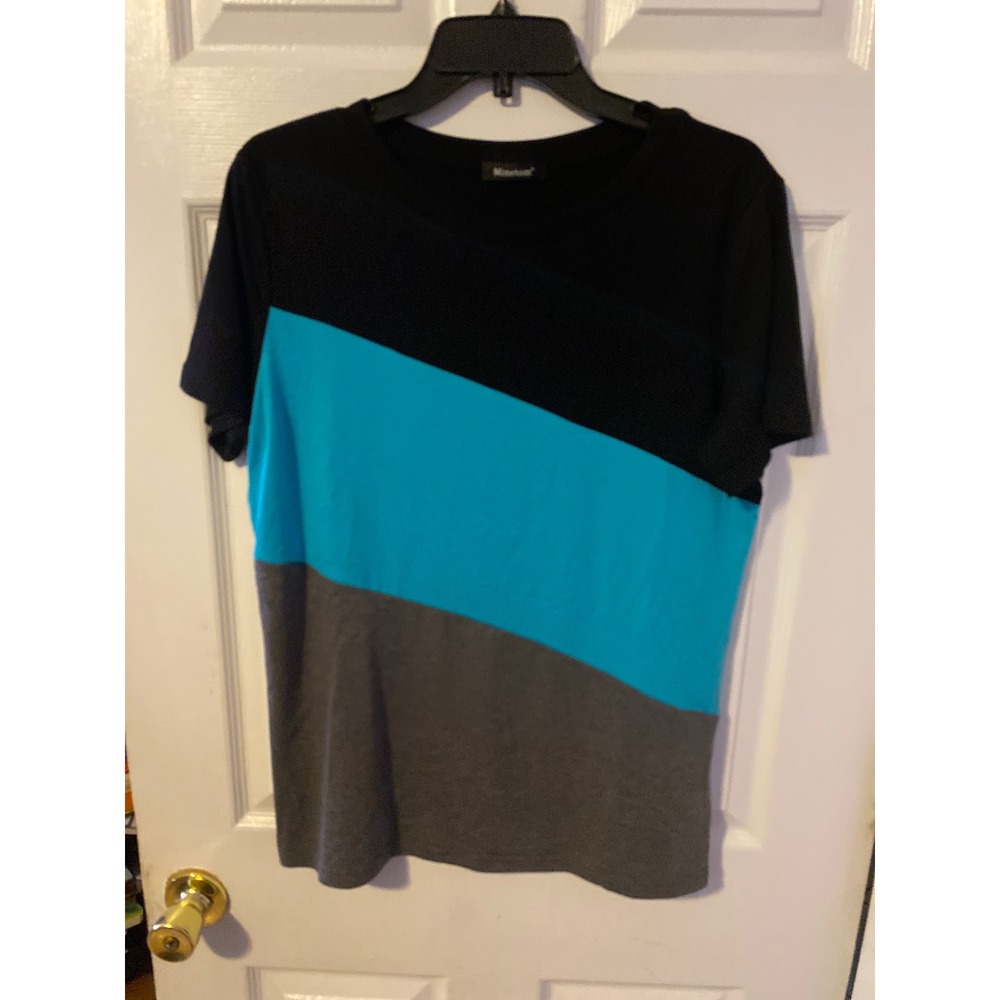 Minetom Womens Color Block Short Sleeve T-Shirt Black Blue Gray Size M